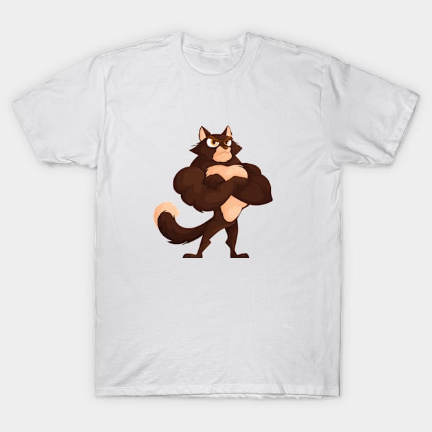 Musclebound Brown Cat T-Shirt by Javvani